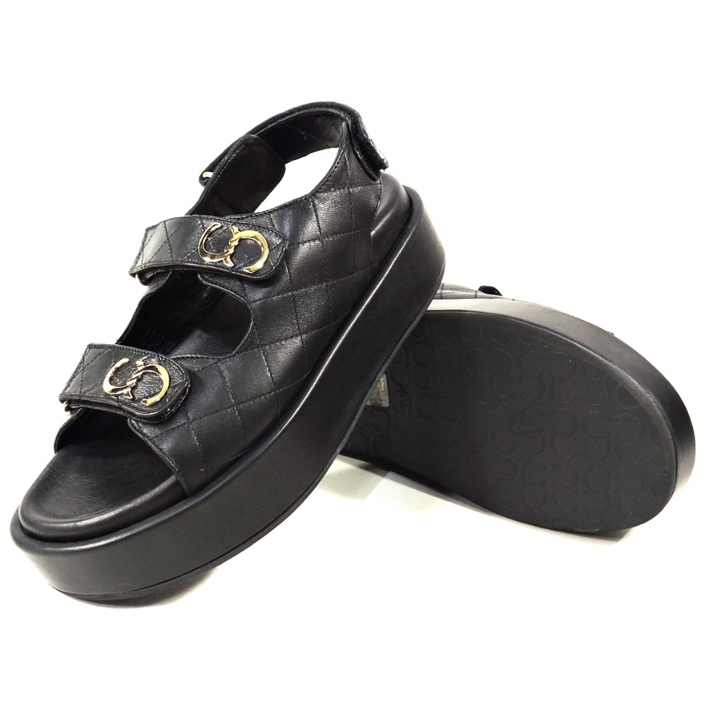 CASADEI 🇮🇹 WOMENS BLACK SOFT LEATHER SUMMER PLATFORM SANDALS - Picture 7 of 8